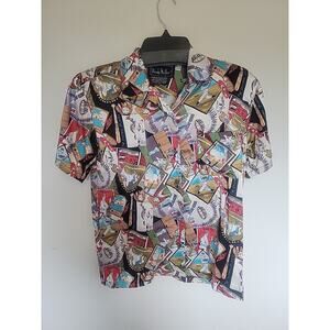 Vintage 1990 Nicole Miller Red Sox Silk Blouse Sz S